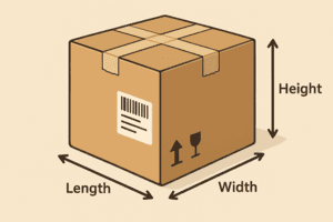 Volumetric weight calculator box dimensions showing length width height for shipping calculation